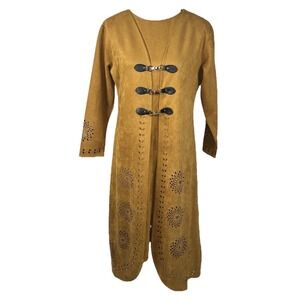 Festival Suede Dress Jacket L XL Velour 90s Y2K Western Southwestern Yellow Gold